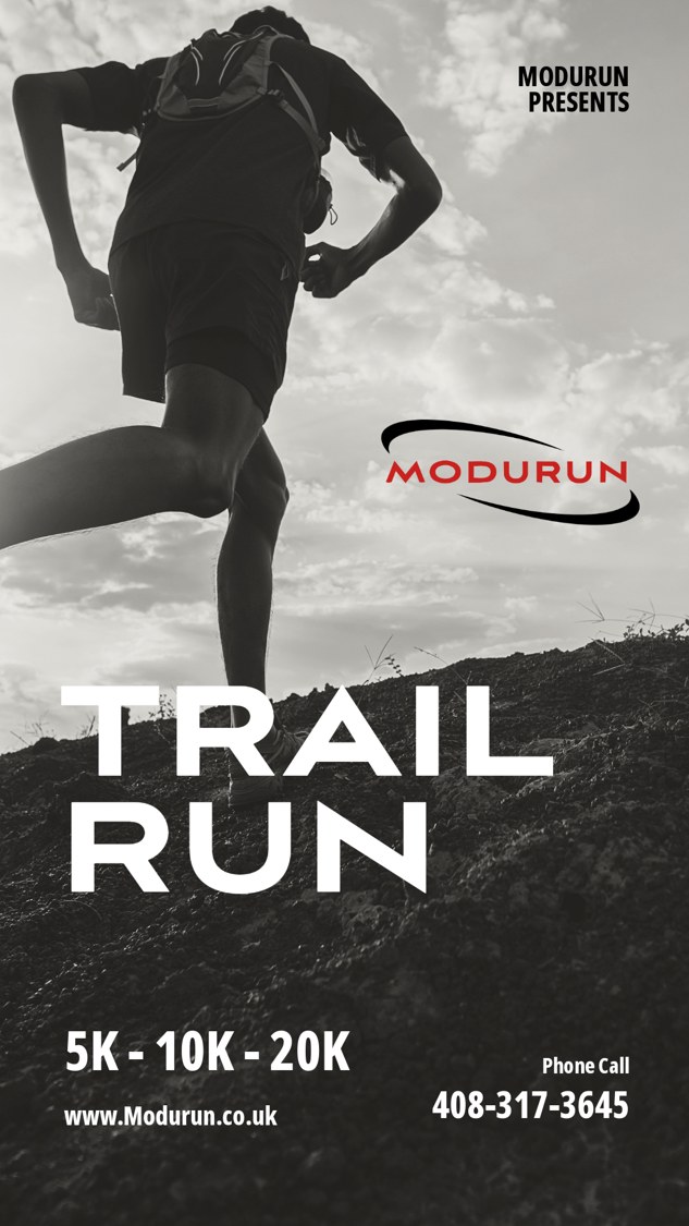 Instagram Story poster: ModuRun presents Trail Run, 5K, 10K, 20K