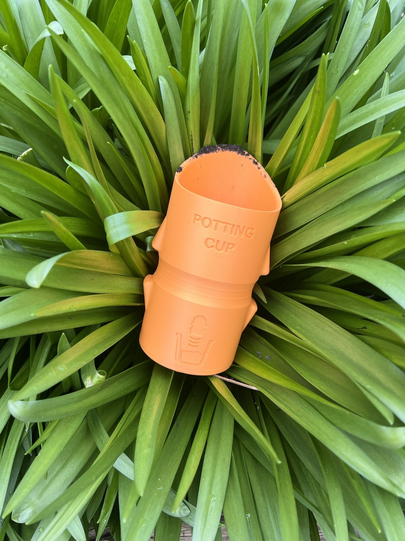 Orange Potting Cup resting in long grass