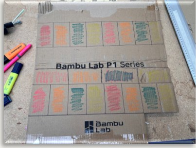 Colouring the cardboard cards with highlighters