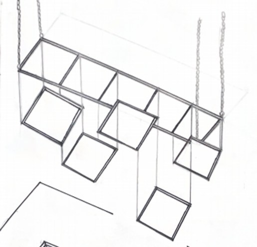 Sketch of the hanging frame with trays at different heights