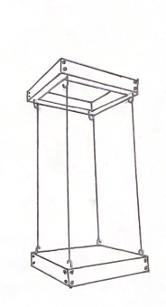 Sketch of a single hanging tray on four cords