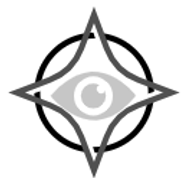 Grey concept logo with an eye inside a compass star